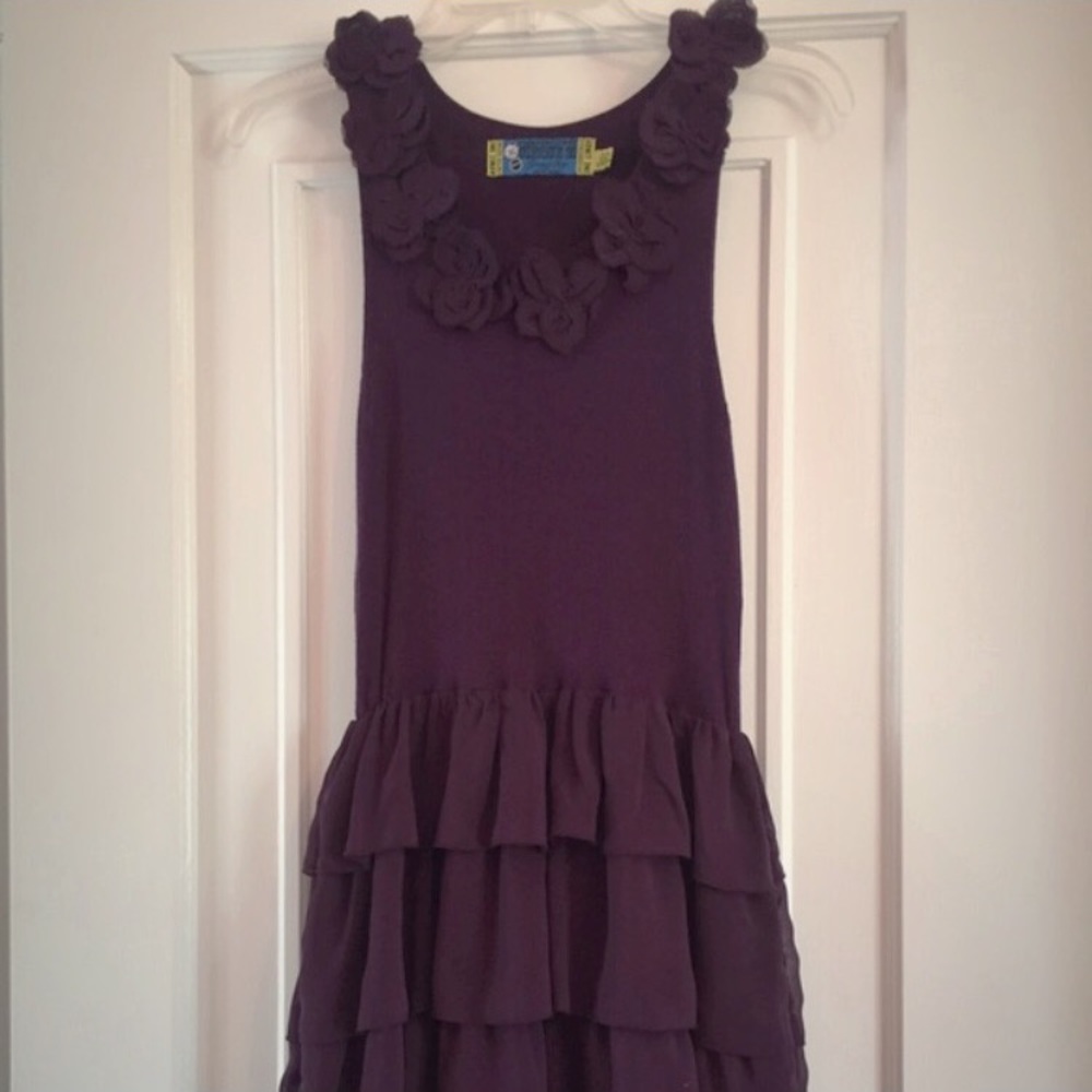 Plum knit dress with floral accents
